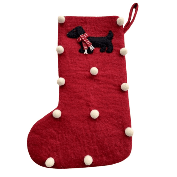 Christmas Stocking with Black Dachshund – Handmade Felt - Pashom