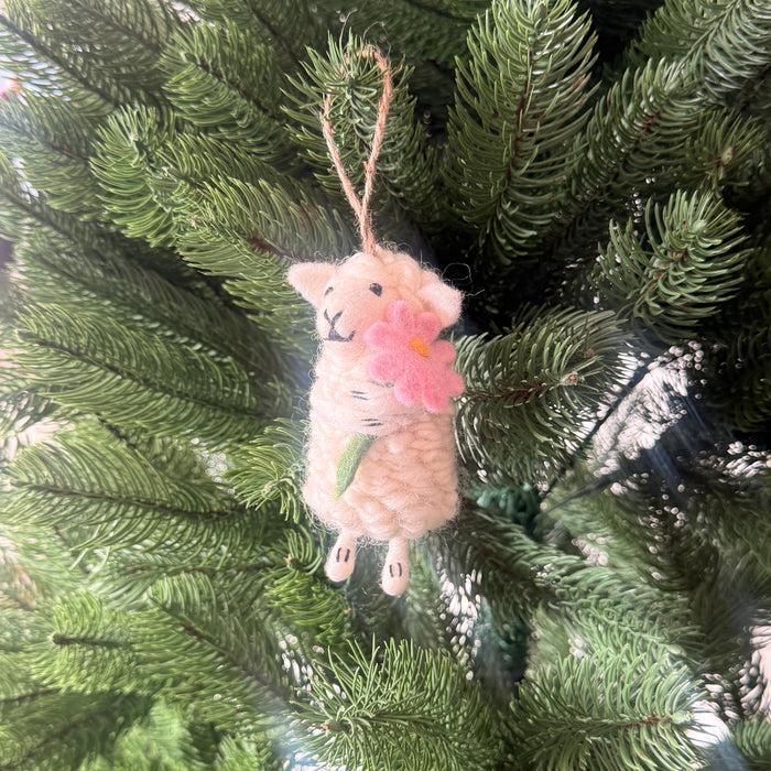 Sheep with Flowers Felt Christmas Decoration