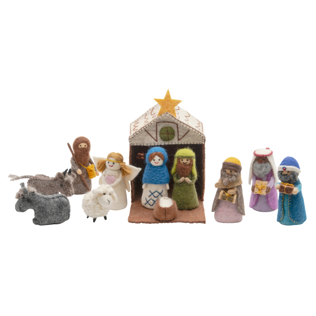 Coloured Handmade Christmas nativity set