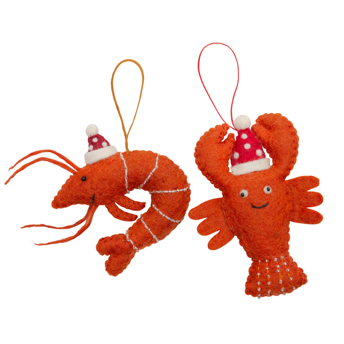 Christmas prawns and lobster decorations