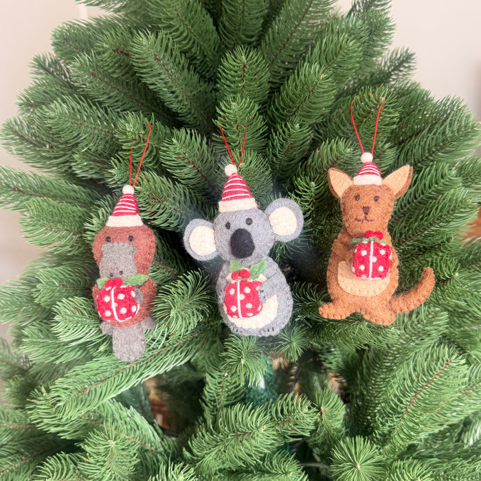 Australian Animals with Presents Felt Christmas Decorations