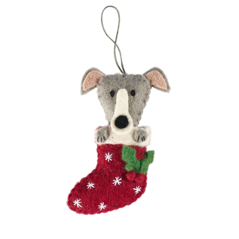 Greyhound in stocking Christmas decoration