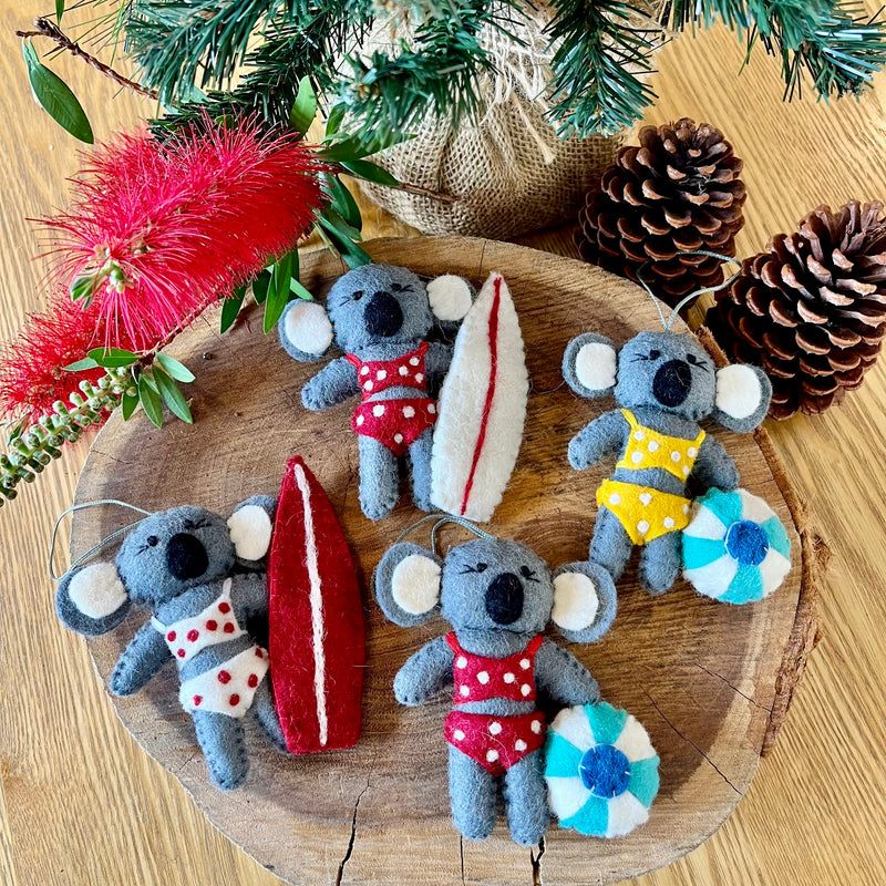 Christmas Koalas with Surfboard and bikini