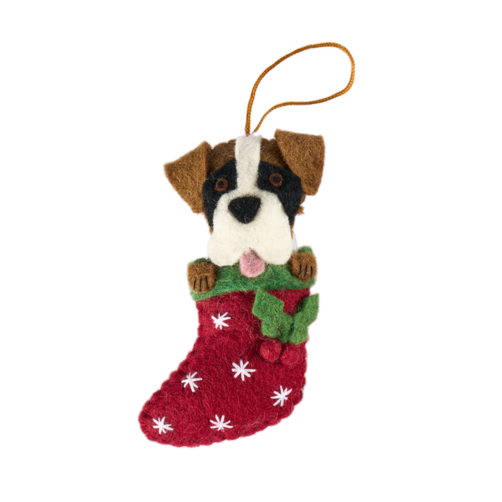 Boxer in stocking Christmas decoration
