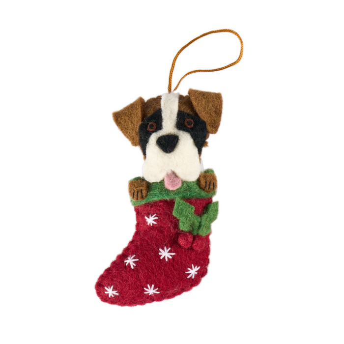 Boxer in stocking Christmas decoration