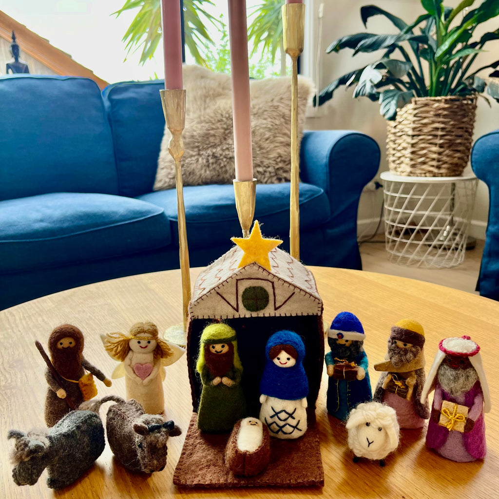 Coloured Handmade Christmas nativity set