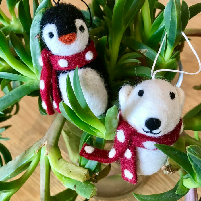 Christmas penguin and polar bear decorations