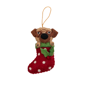 Pug in stocking Christmas decoration