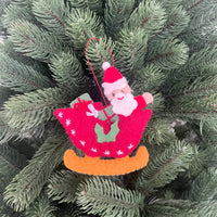 Santa in Sleigh Christmas Decoration – Handmade Felt