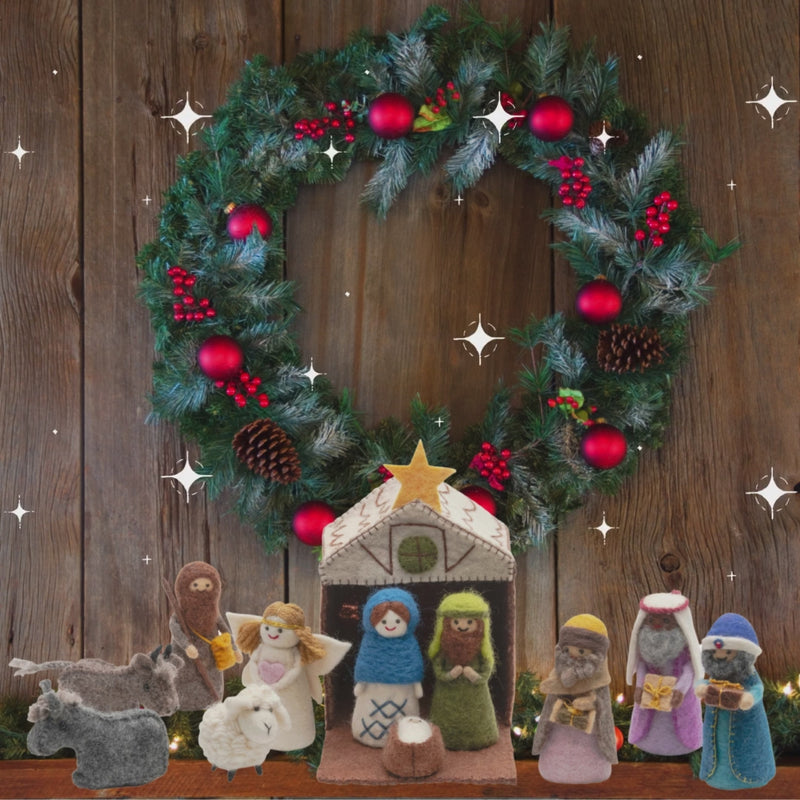 Coloured Handmade Christmas nativity set