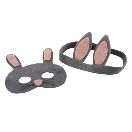 Grey Bunny Mask &  Bunny Ears Headband - Pashom