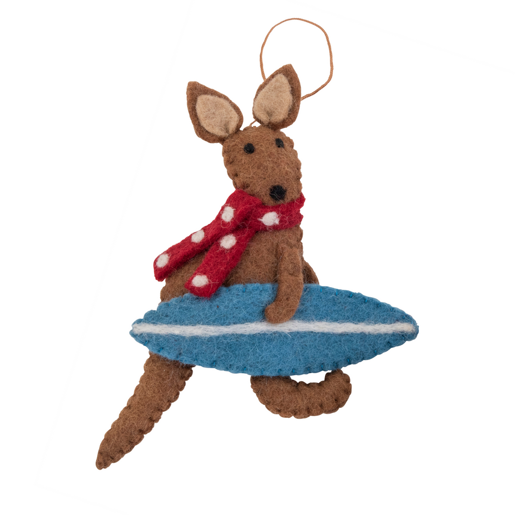 Kangaroo with surfboard Christmas tree decoration - DRAFT - Pashom