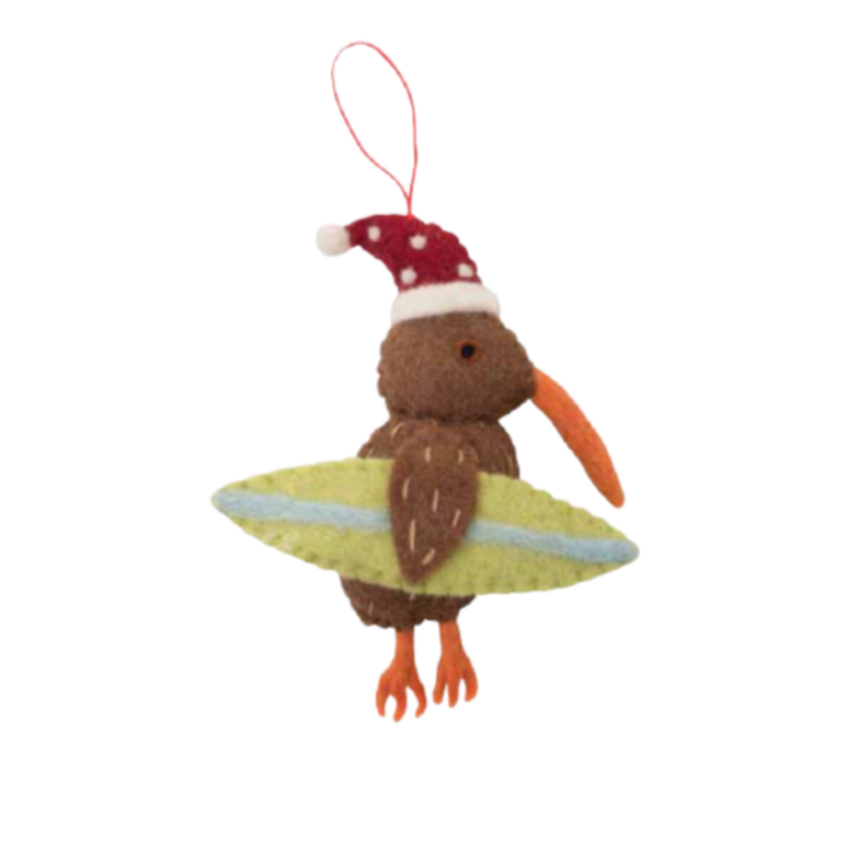 Pashom Christmas kiwi bird with surfboard
